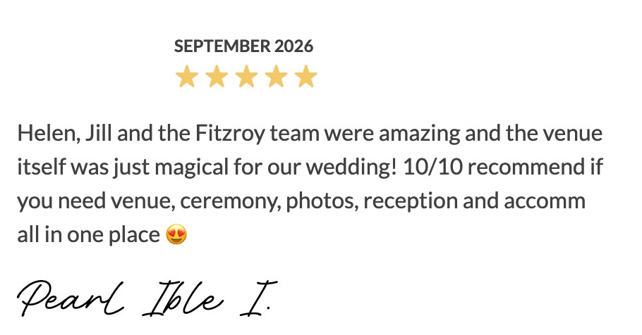 Five-star Easy Weddings review from Pearl Ible I.