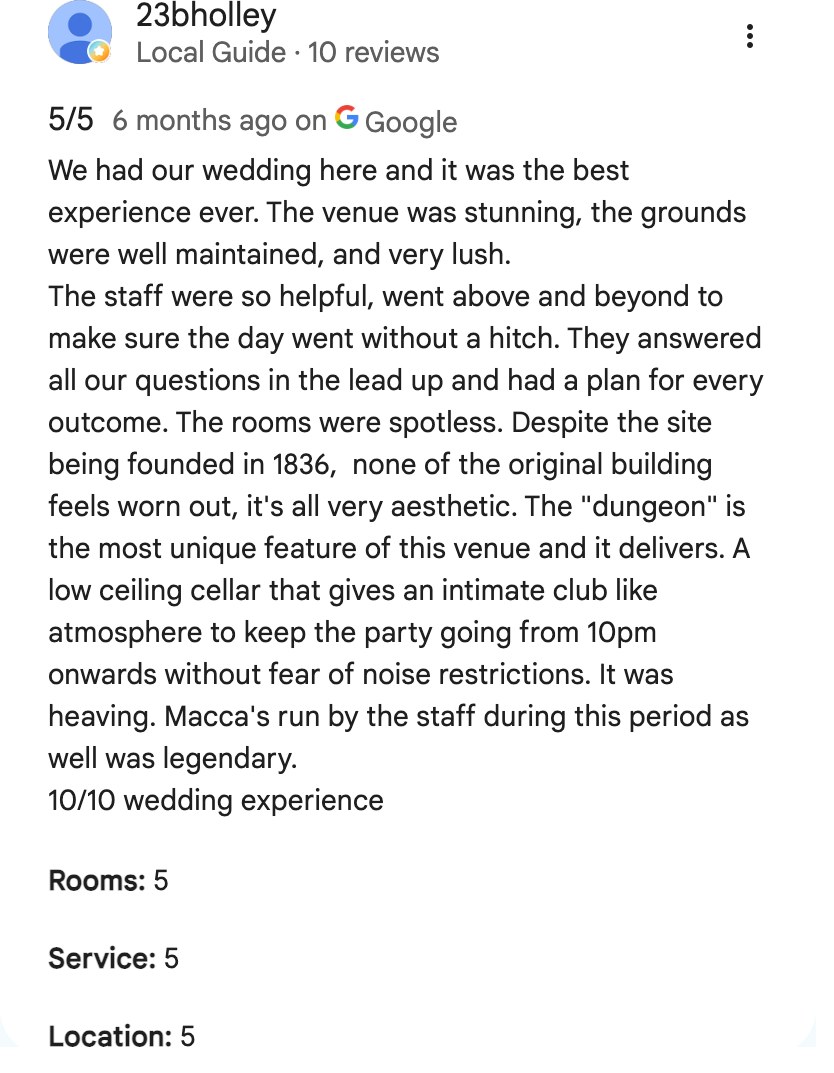 Five-star Google review from 23bholley